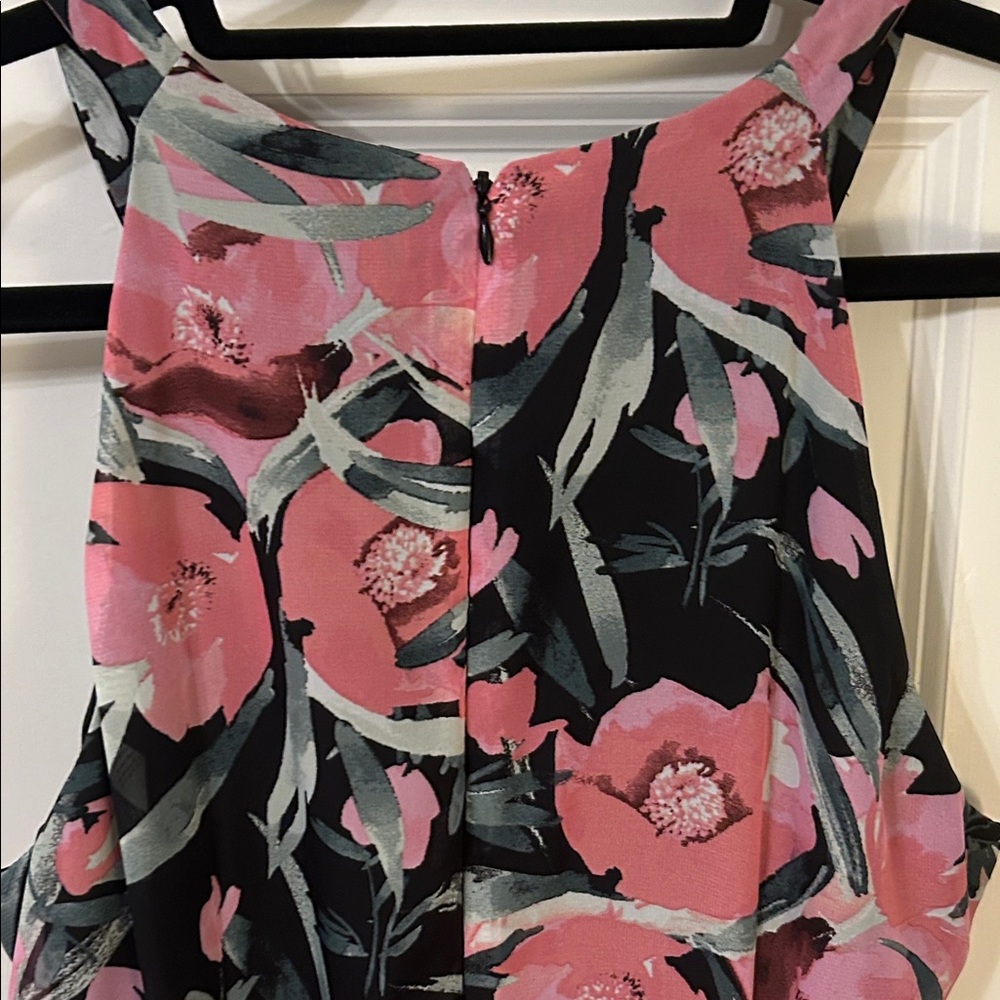 NWT Beautiful Floral Pink and Black Maxi Dress w/ Dramatic Front Ruffle - Picture 6 of 7